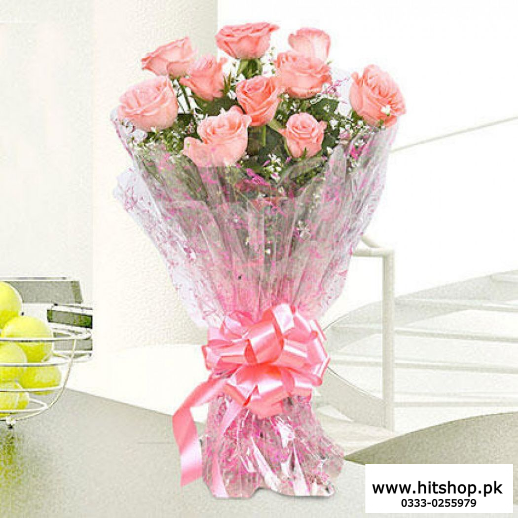 10 Charming Pink Roses Bouquet